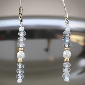 Dainty Labradorite & Pearl Earrings • Sterling Silver • Gold-Tone Accents